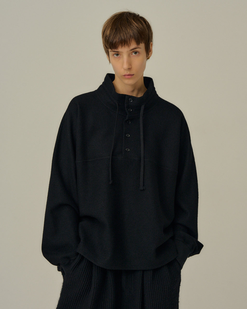 HENLEY PULL OVER SHIRT(BLACK)