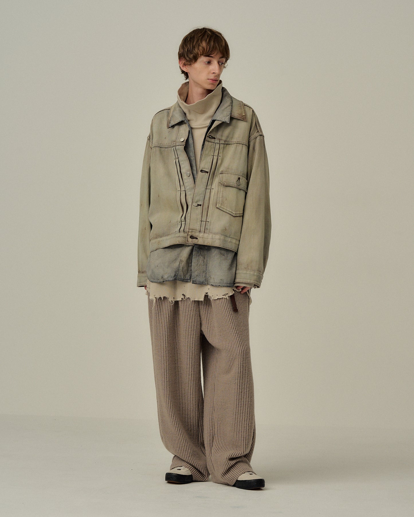 WOOLCORD BELTLESS SLACKS(SAND)