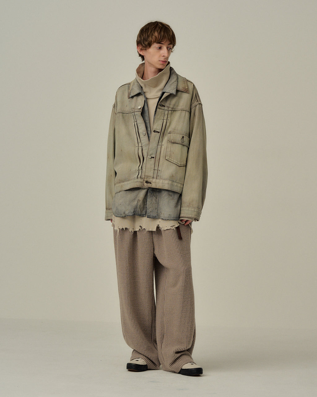 WOOLCORD BELTLESS SLACKS(SAND)