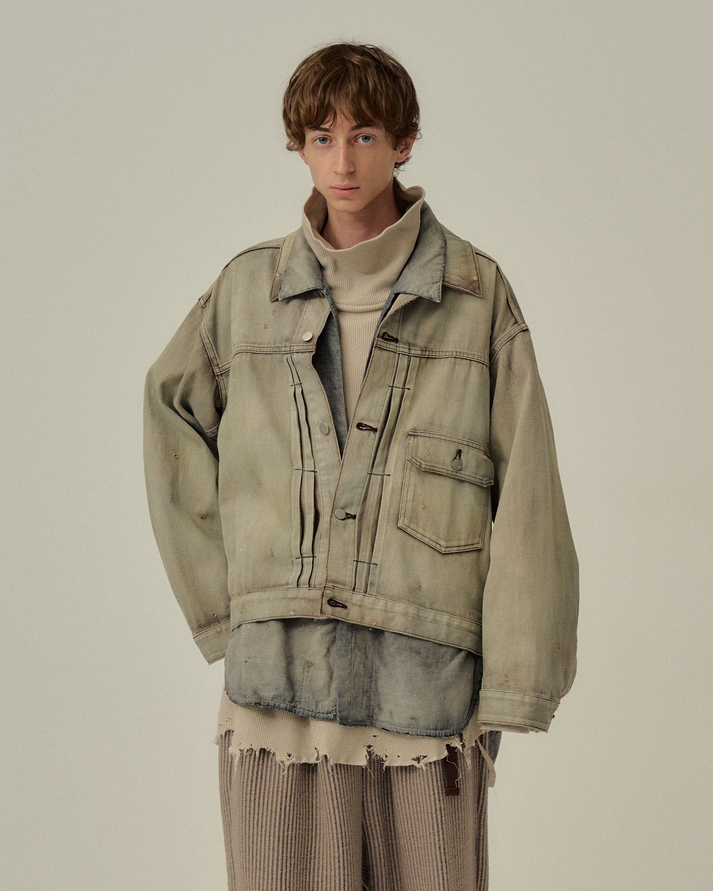 LAYERING COLOR DENIM JACKET(BROWN)