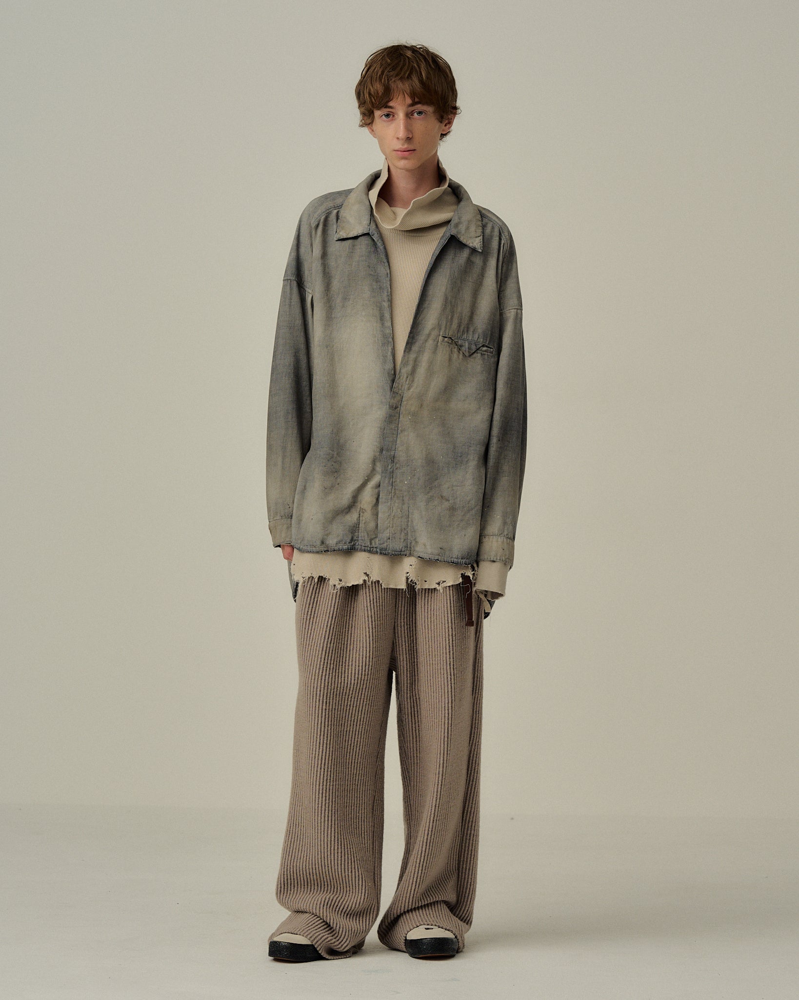 トップス ancellm 25AW AGING CHAMBRAY LONG SHIRT AGING CHAMBRAY LONG SHIRT(BLACK) – ANCELLM