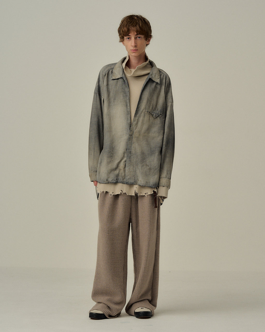 AGING CHAMBRAY LONG SHIRT(BLACK)