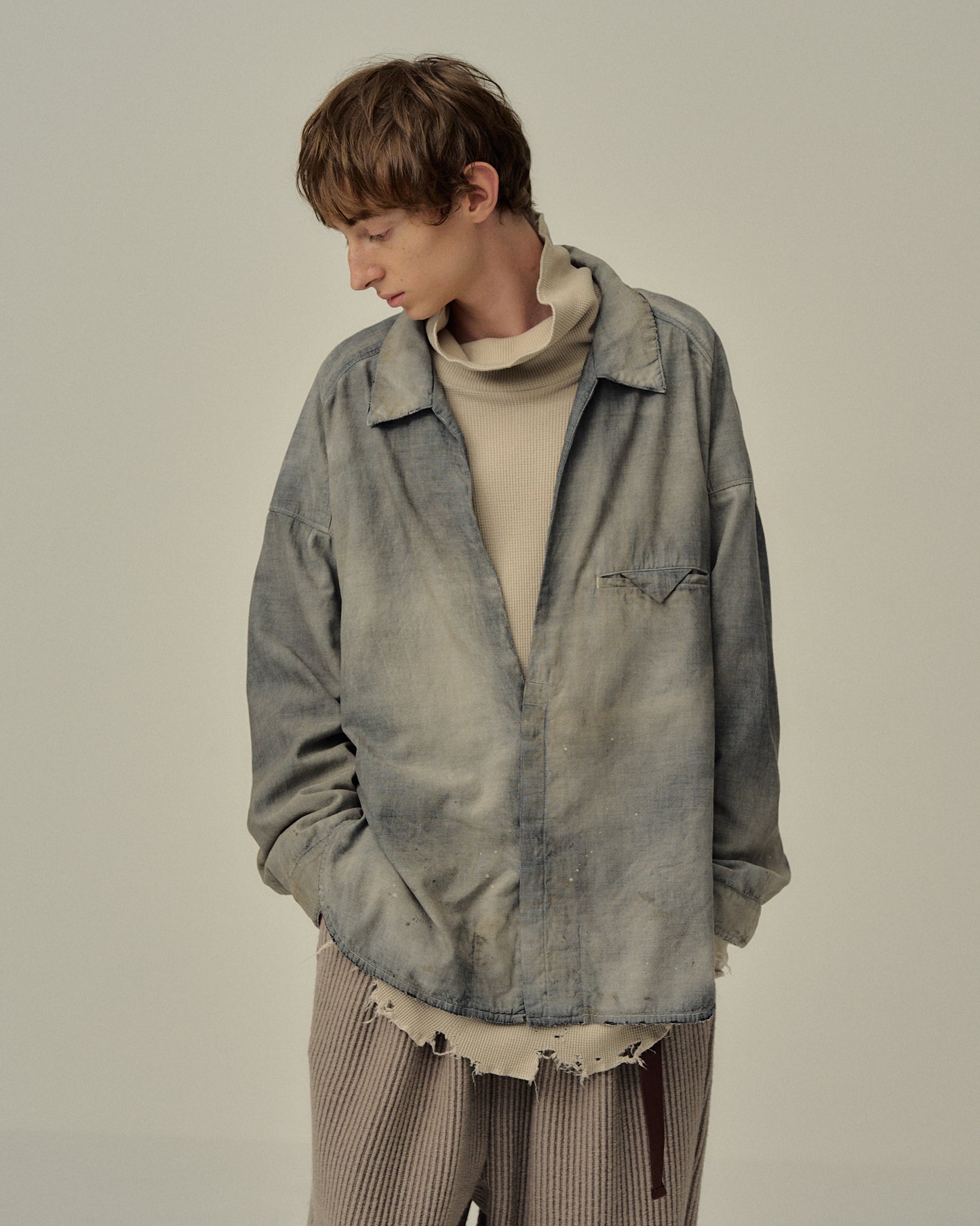 AGING CHAMBRAY LONG SHIRT(BLACK)