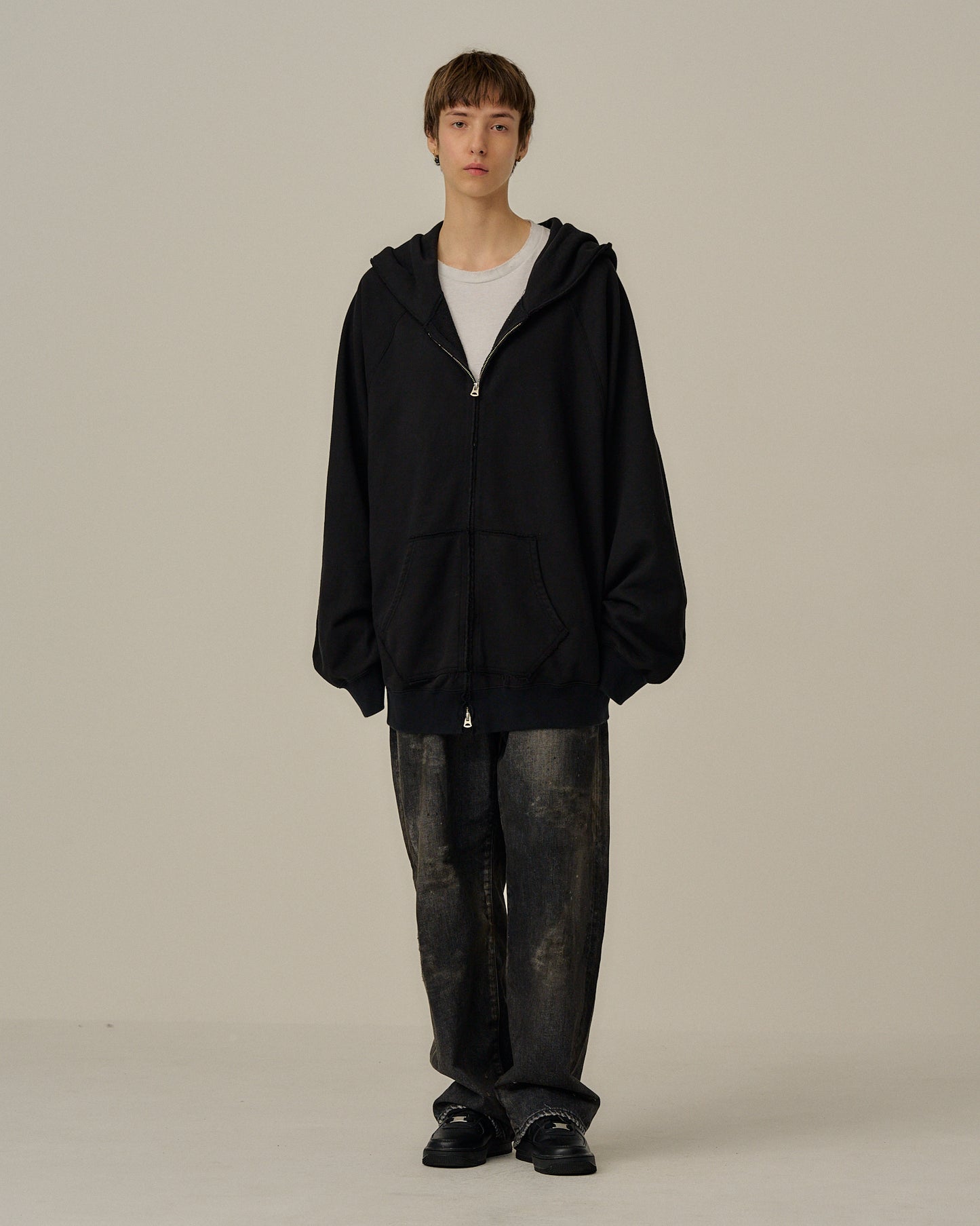 SWEAT HOODIE COAT(BLACK)