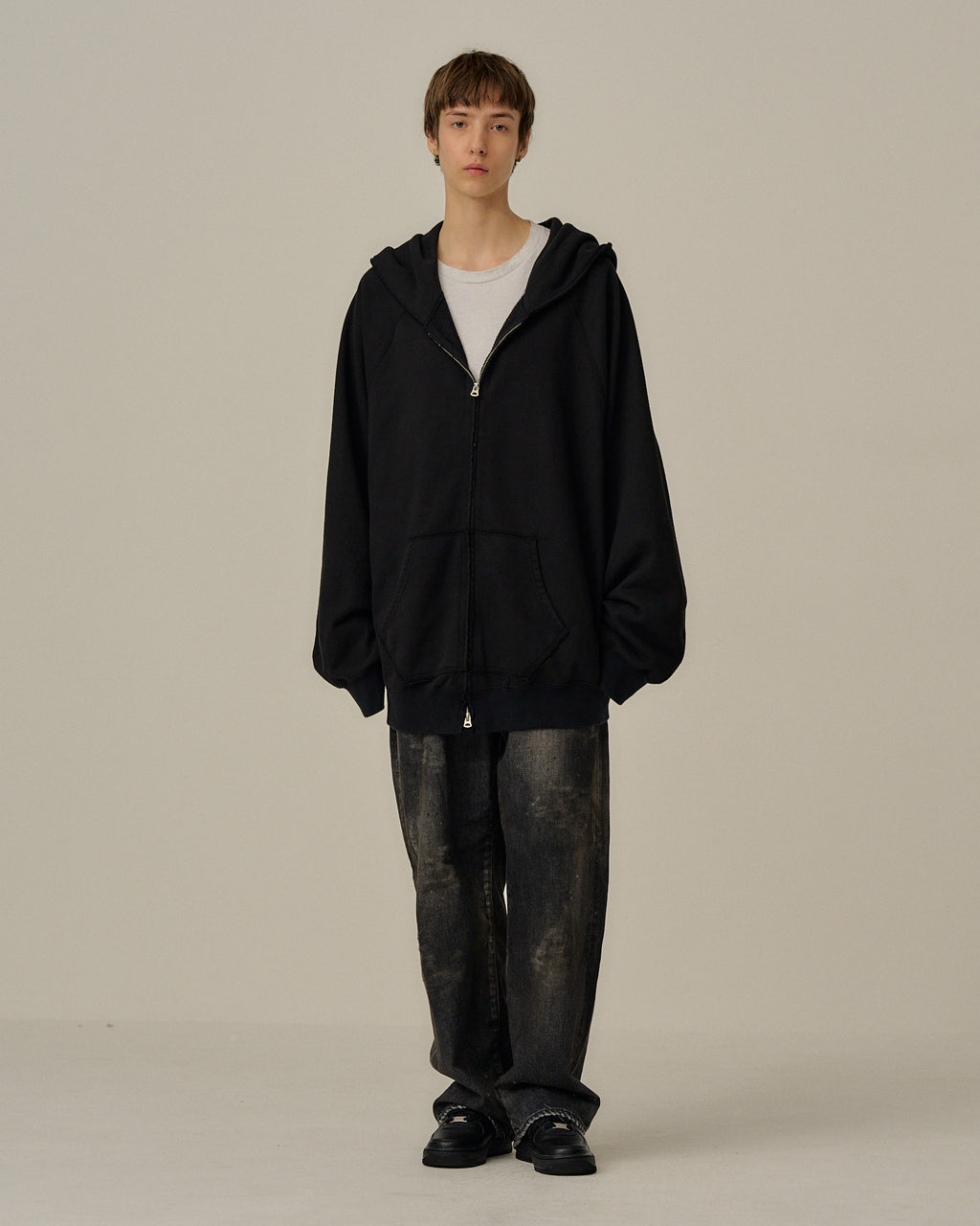 SWEAT HOODIE COAT(BLACK)