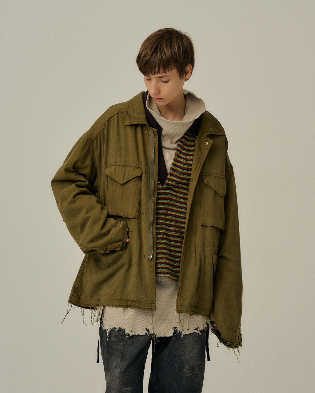 SUEDE SILK JACKET　ANCELLM SILK SUEDE FIELD JACKET(KHAKI) – ANCELLM