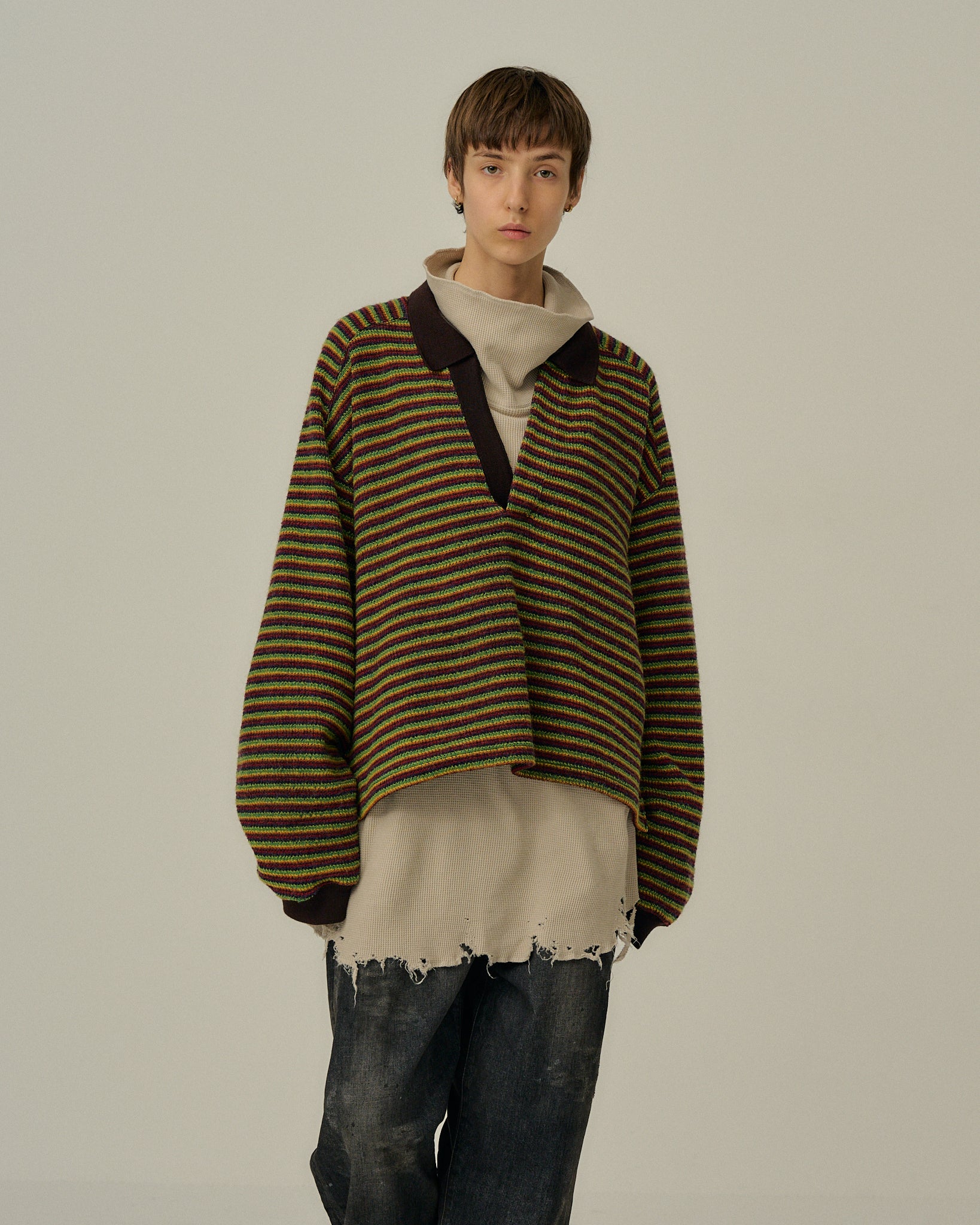 トップス ANCELLM /WOOL BORDER SKIPPER SHIRT 25AW WOOL BORDER SKIPPER SHIRT(MULTI) – ANCELLM