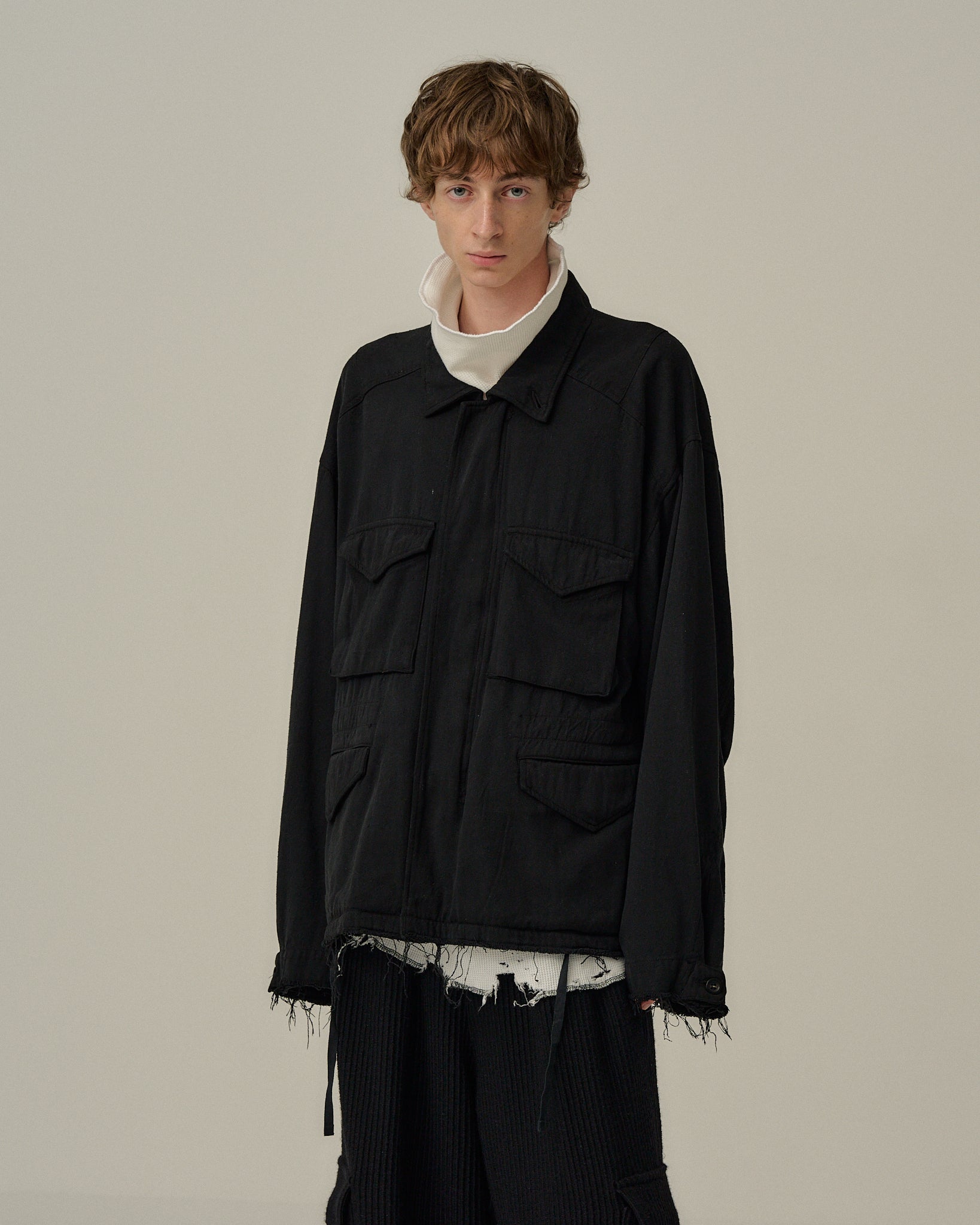 SILK SUEDE FIELD JACKET(BLACK) – ANCELLM