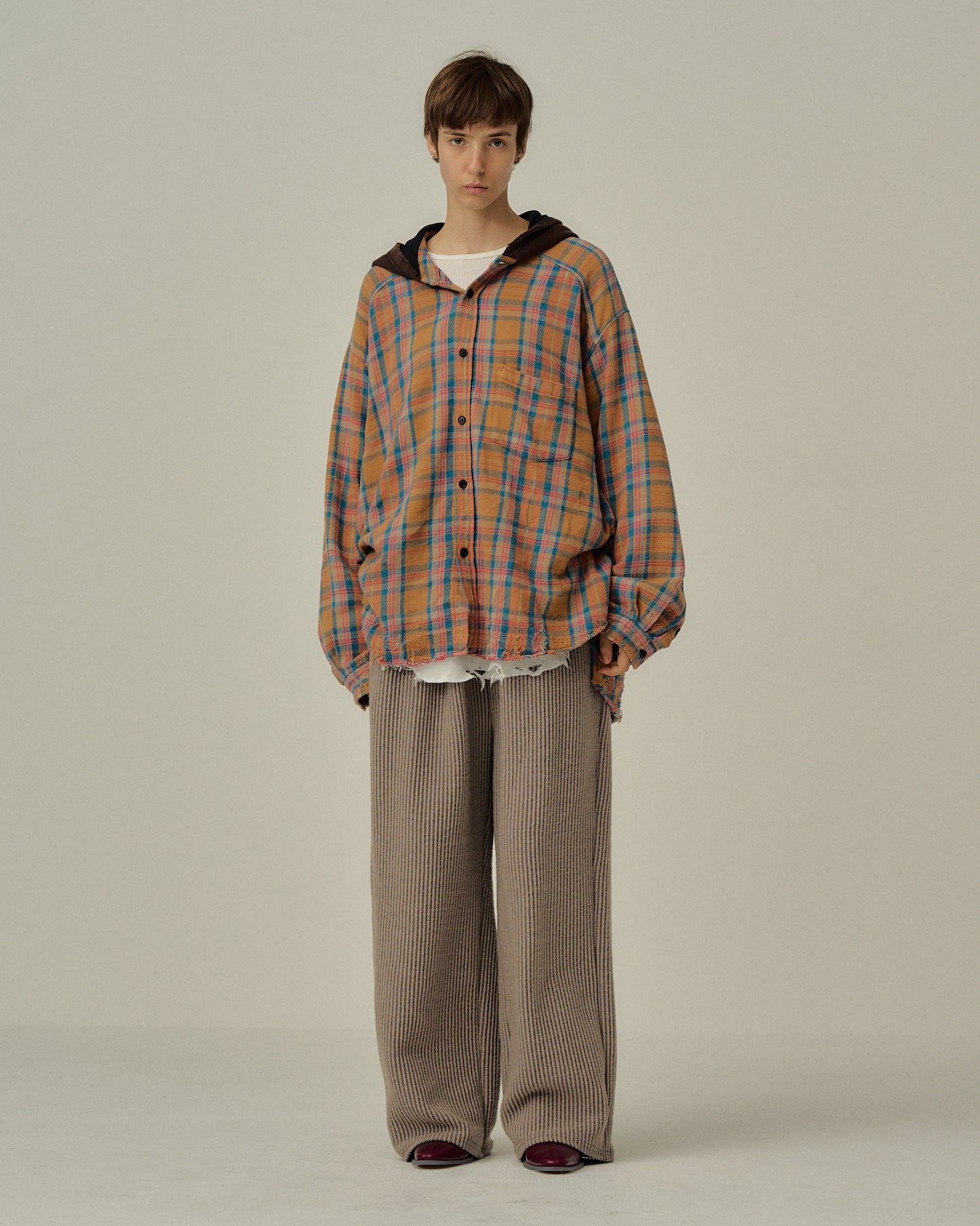 NEL CHECK HOODIE SHIRT(CAMEL)