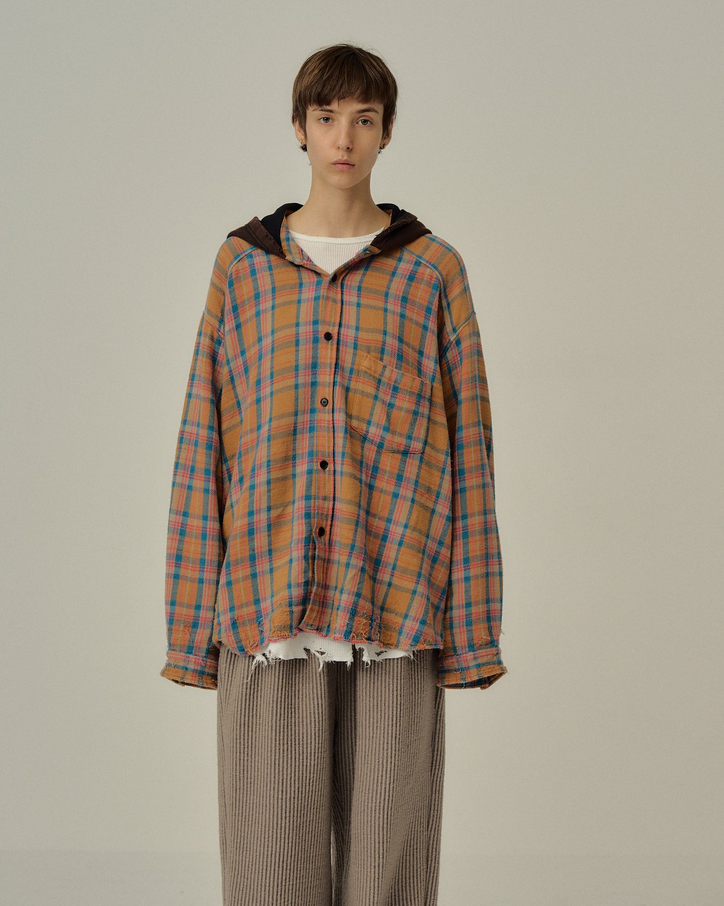 NEL CHECK HOODIE SHIRT(CAMEL)
