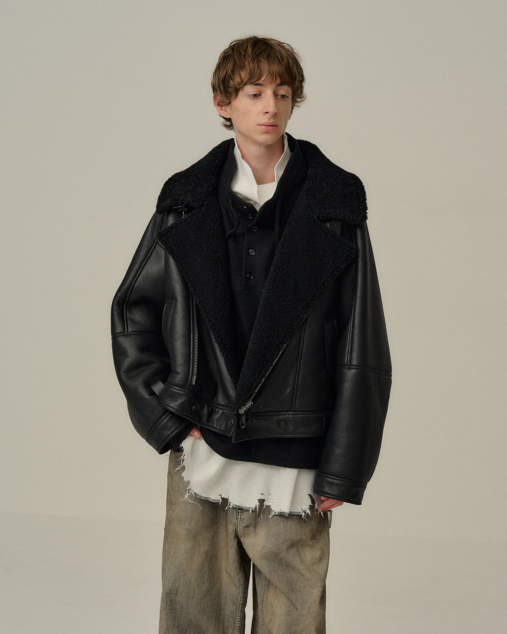 MOUTON DOUBLE JACKET(BLACK×BLACK)