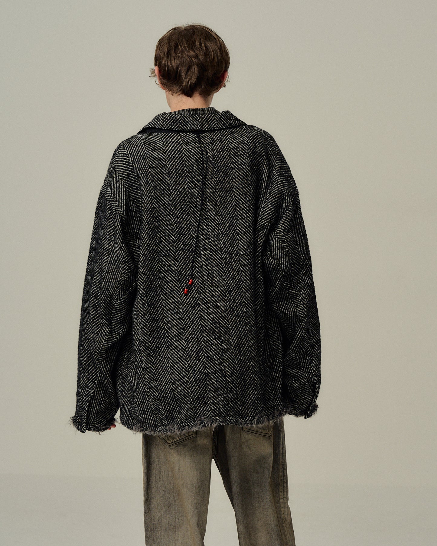 DAMAGE WOOL HERRINGBONE COVER ALL(WHITE×BLACK)