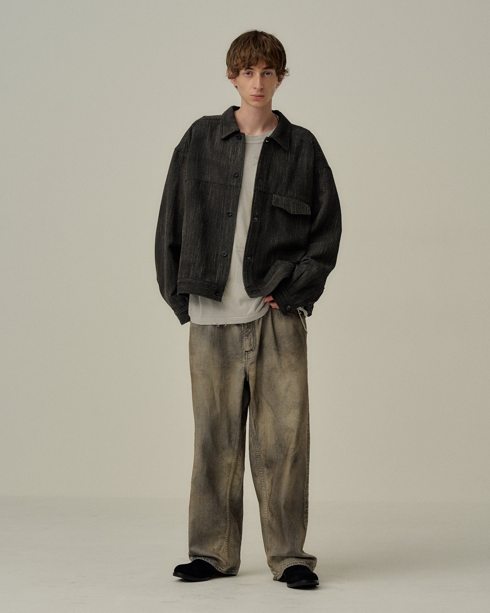 MELANGE WOOL WORK SHIRT BLOUSON(BLACK) – ANCELLM