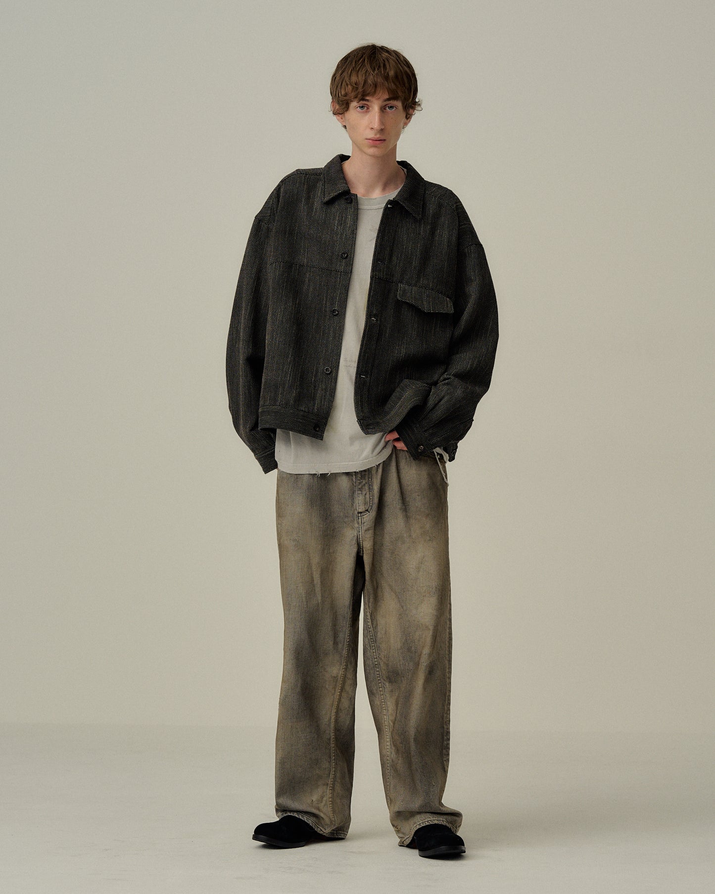 MELANGE WOOL WORK SHIRT BLOUSON(BLACK)