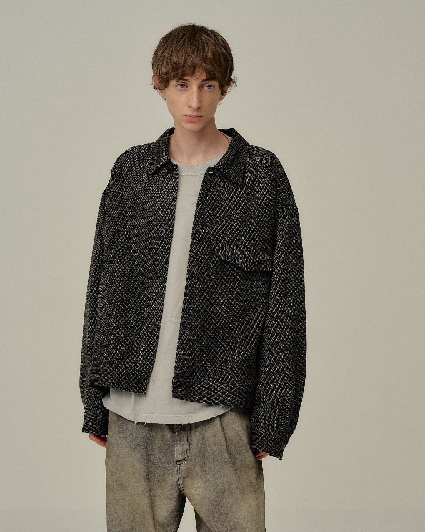 MELANGE WOOL WORK SHIRT BLOUSON(BLACK)