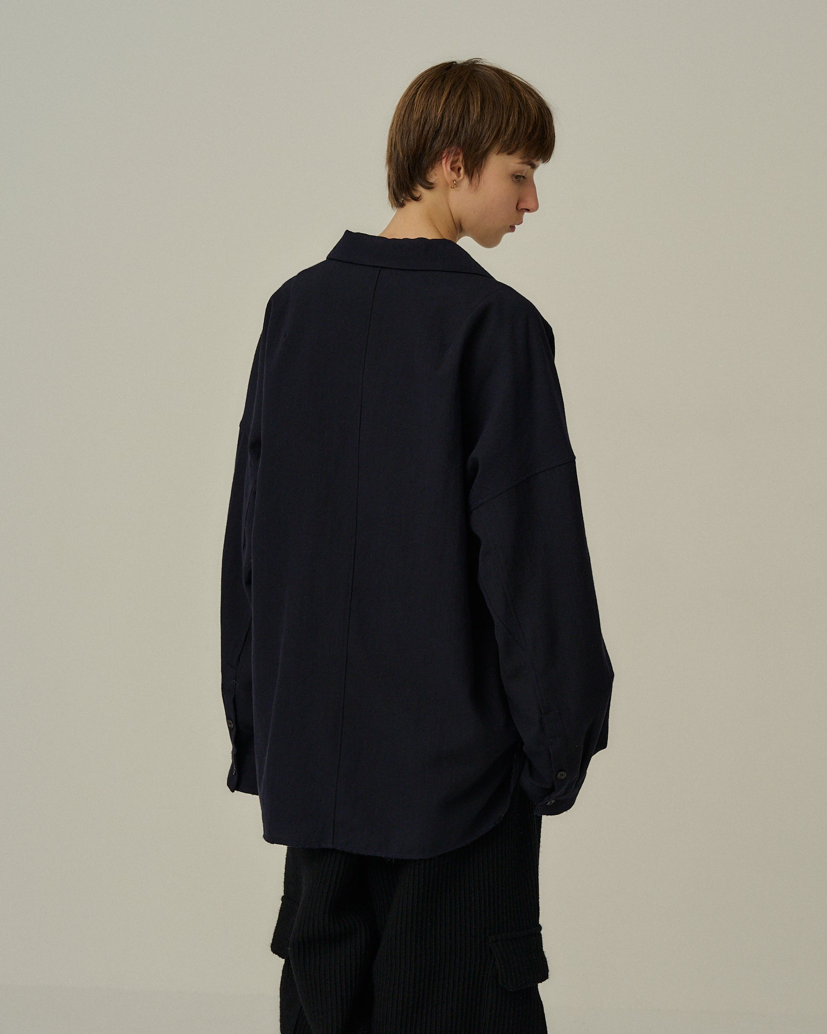 WASH WOOL TAILORED SHIRT(NAVY) – ANCELLM