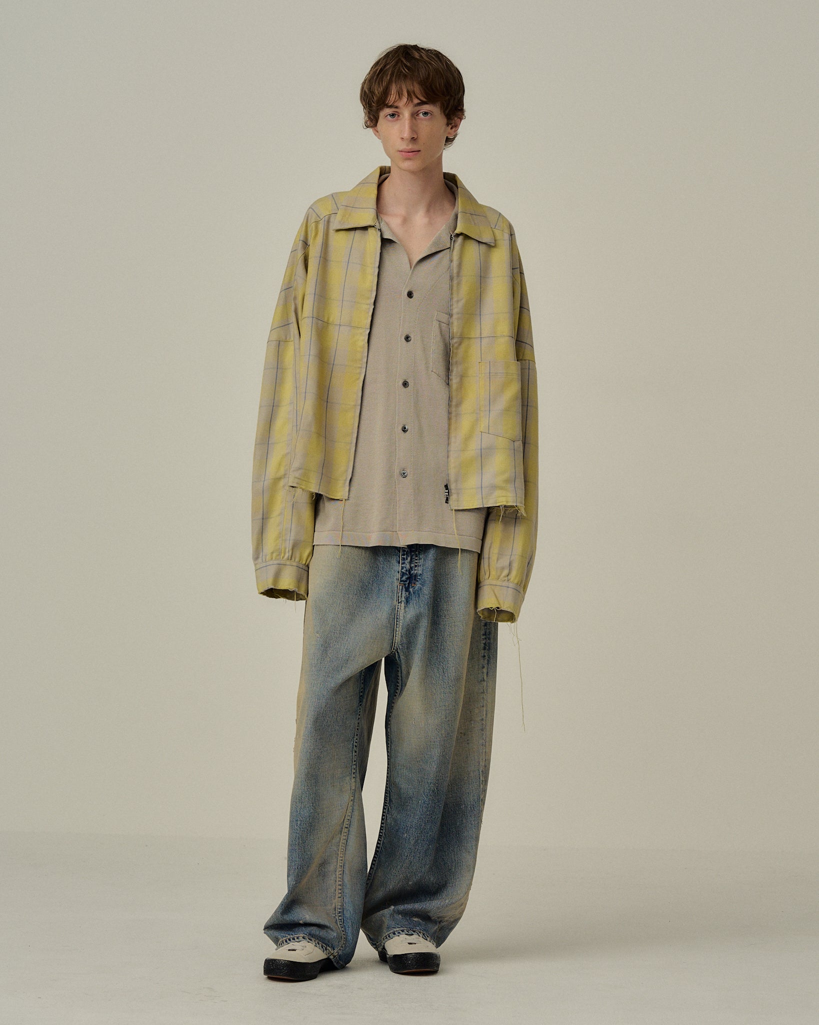 C/R CHECK SHORT ZIPUP SHIRT JACKET(YELLOW) – ANCELLM