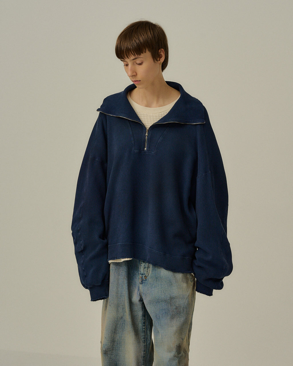 SMOOTH KNIT PULLOVER SHIRT(NAVY)