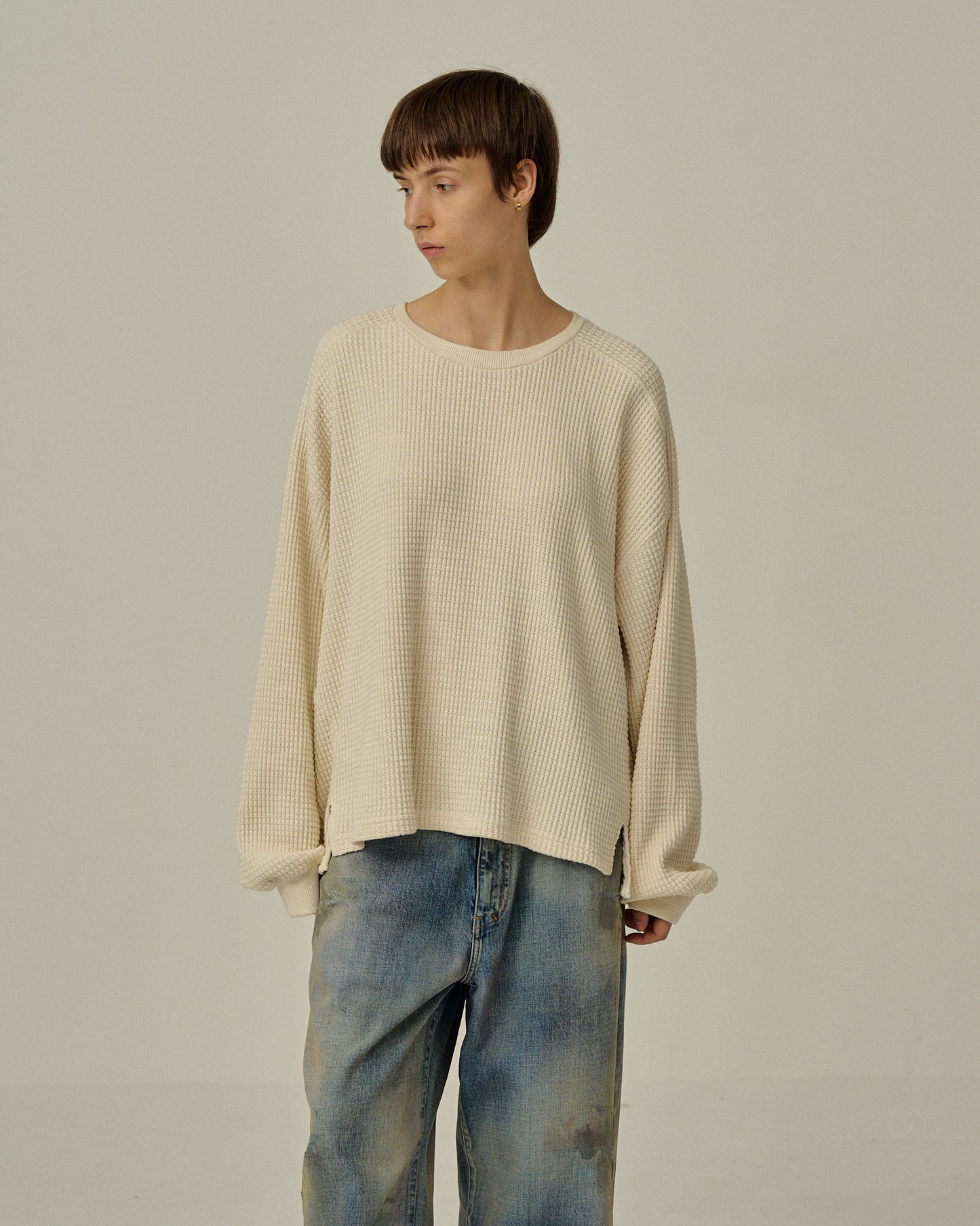 HEAVY WAFFLE OVER LS(IVORY)