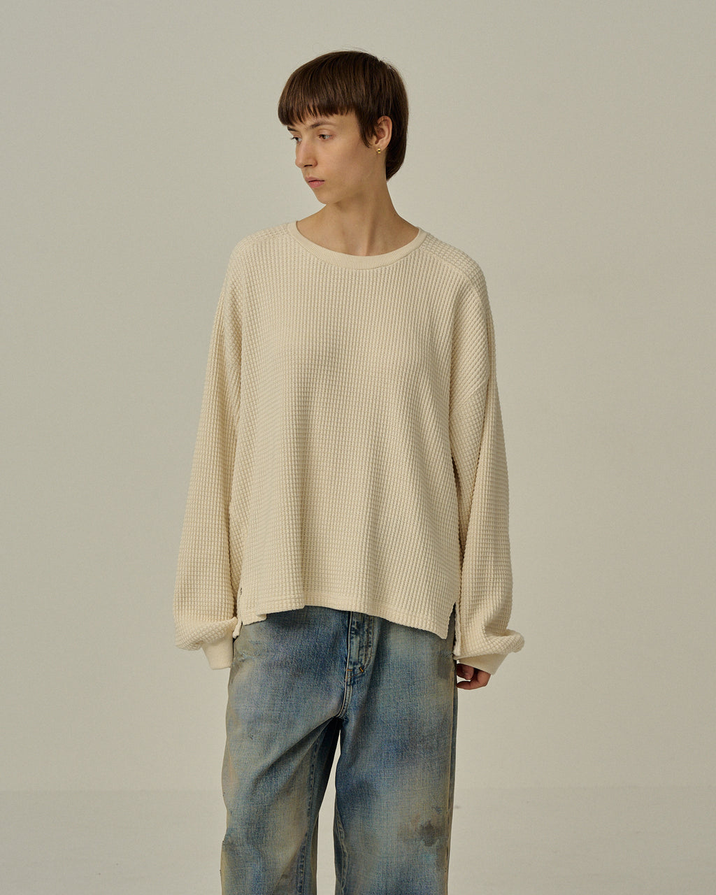 ANCELLM WAFFLE OVER LS ワッフルプルオーバー HEAVY WAFFLE OVER LS(IVORY) – ANCELLM