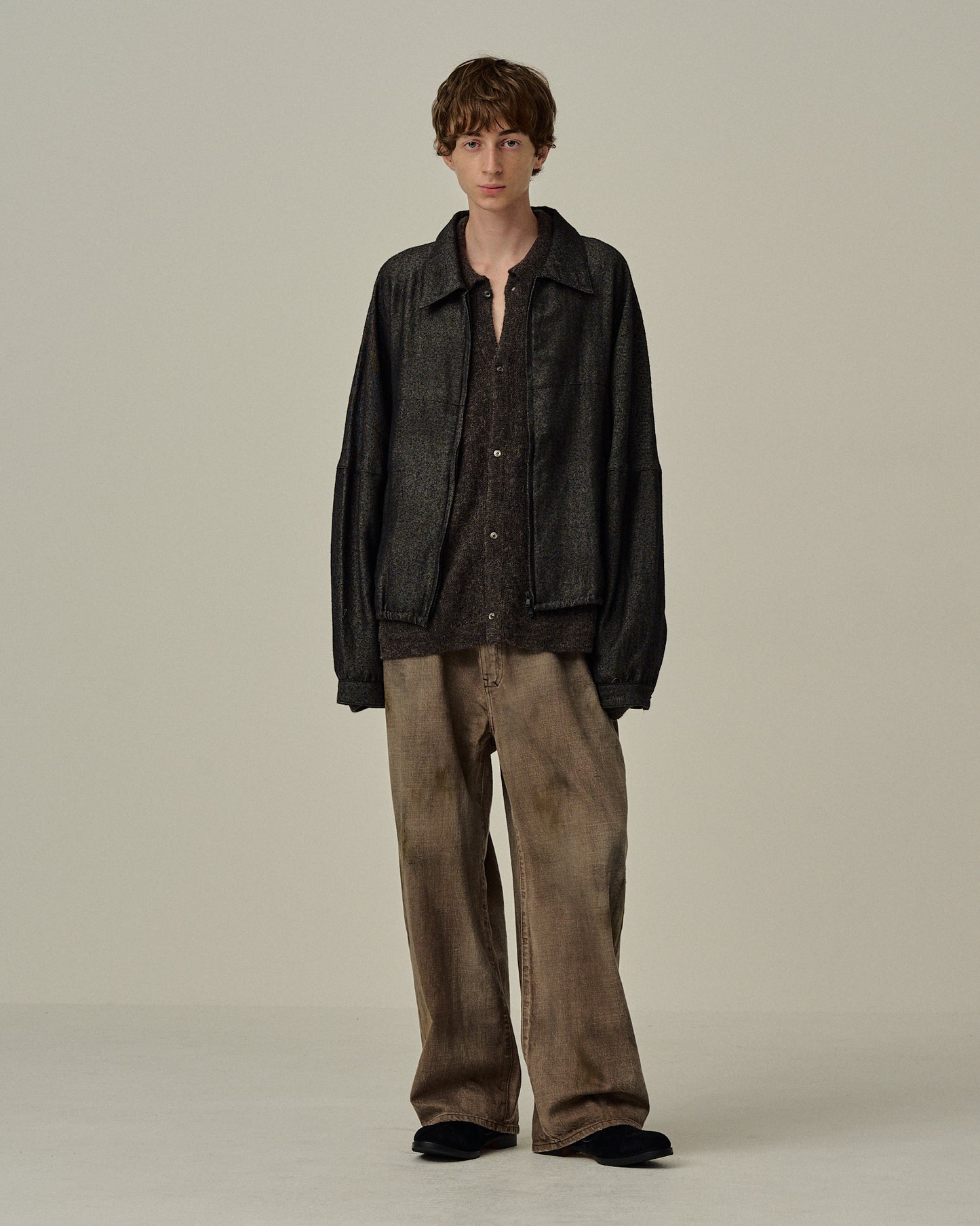 SHRINK WOOL SHORT ZIPUP SHIRT JACKET(BROWN)