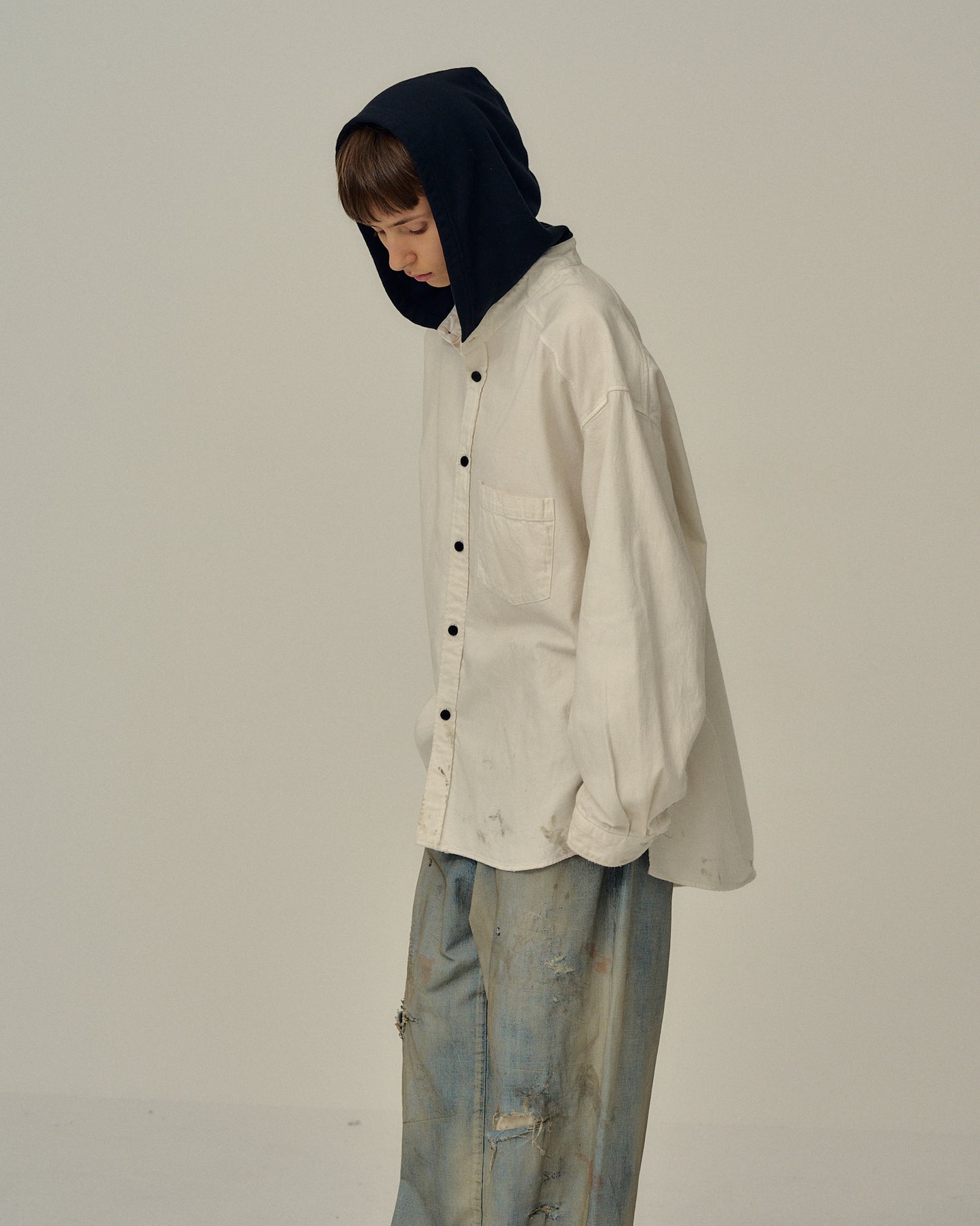 DENIM HOODIE SHIRT(WHITE)
