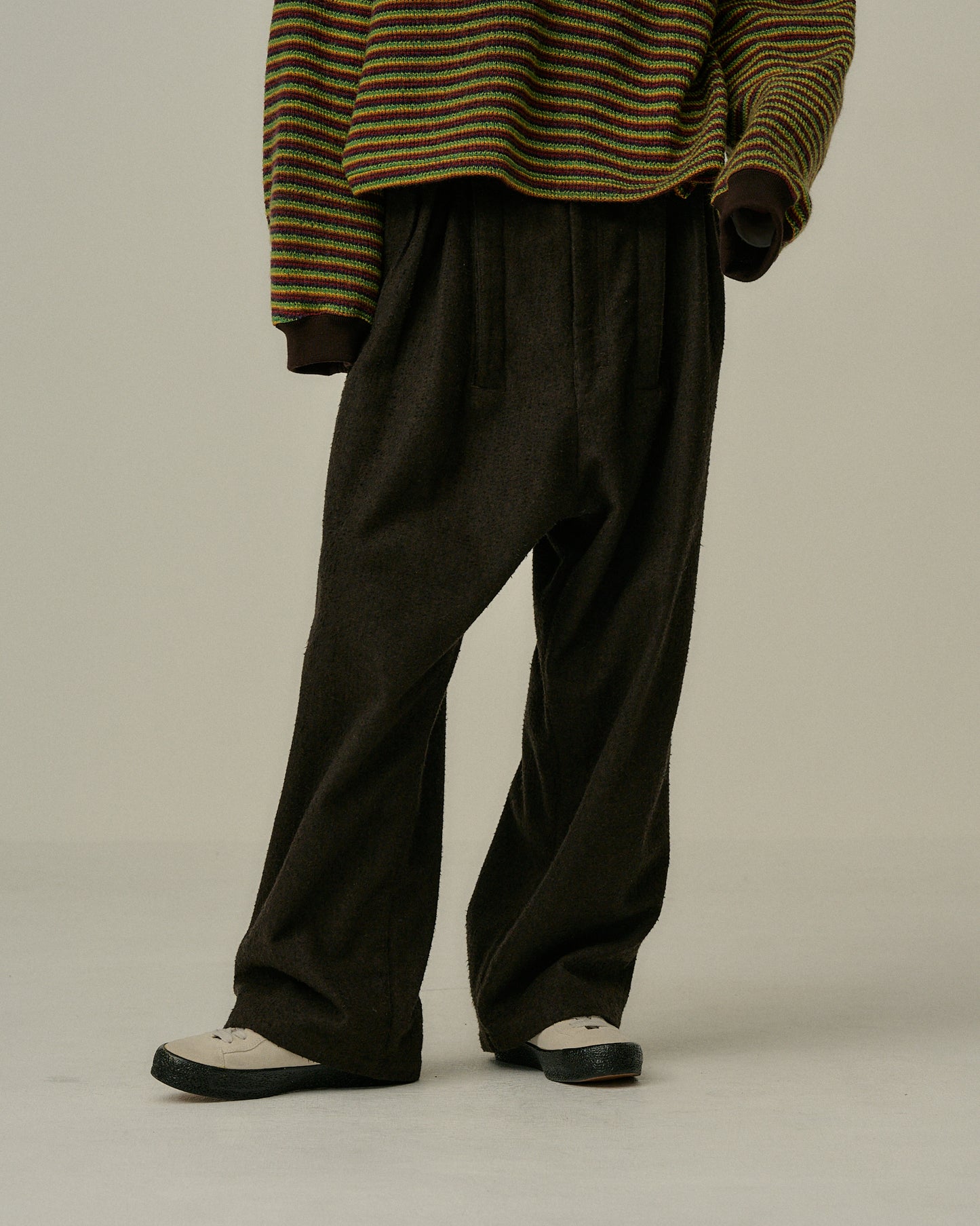 WOOL BELTED WIDE SLACKS(BROWN)