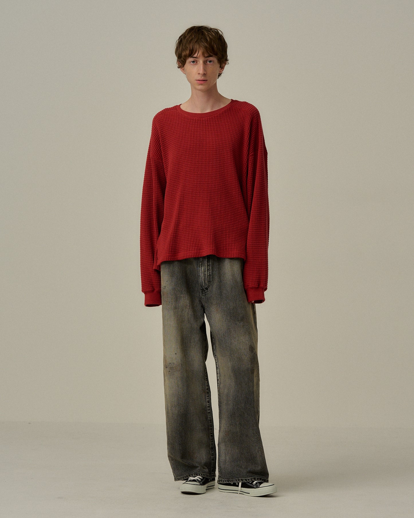 HEAVY WAFFLE OVER LS(RED)