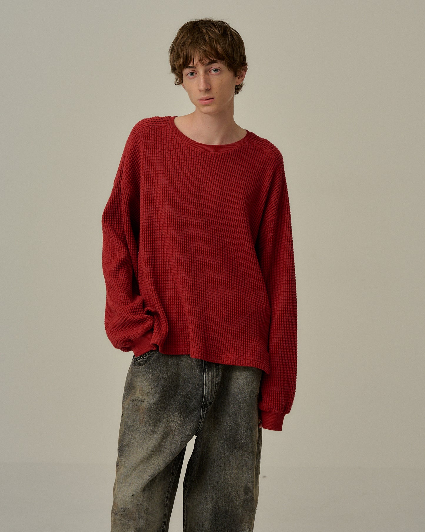 HEAVY WAFFLE OVER LS(RED)
