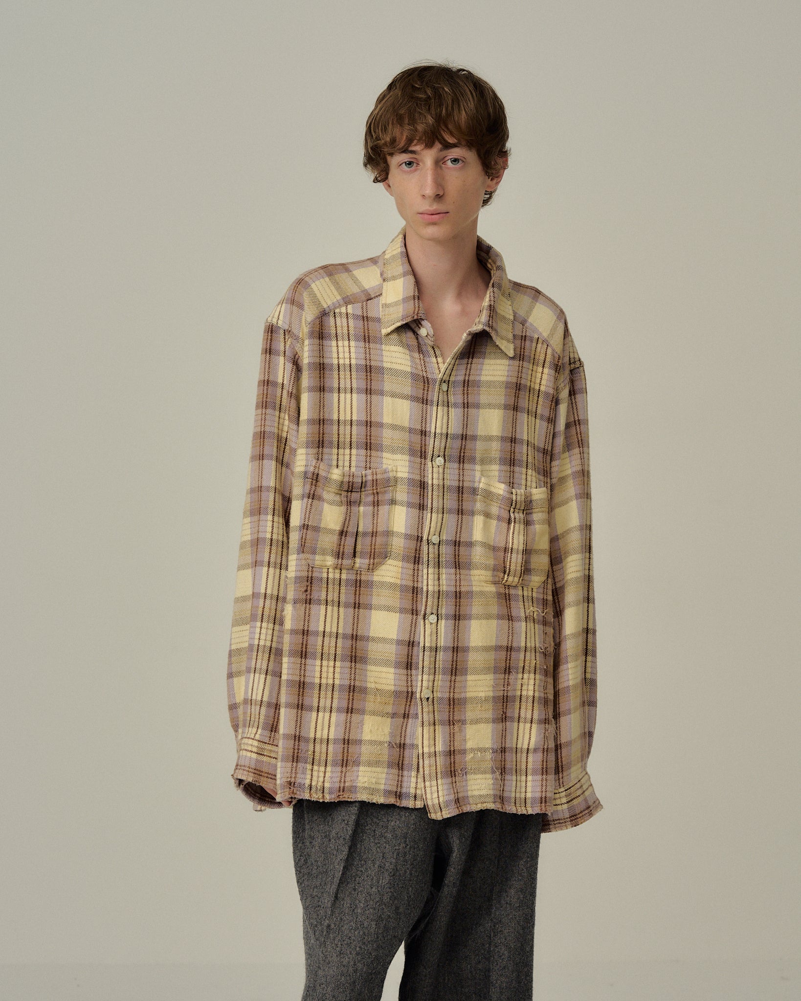 NEL CHECK OVER WORK SHIRT(IVORY) – ANCELLM