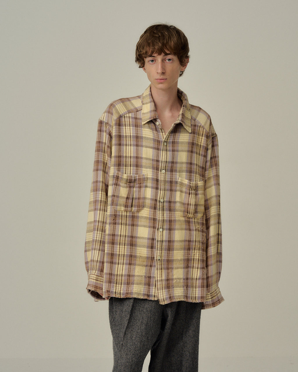 NEL CHECK OVER WORK SHIRT(IVORY)