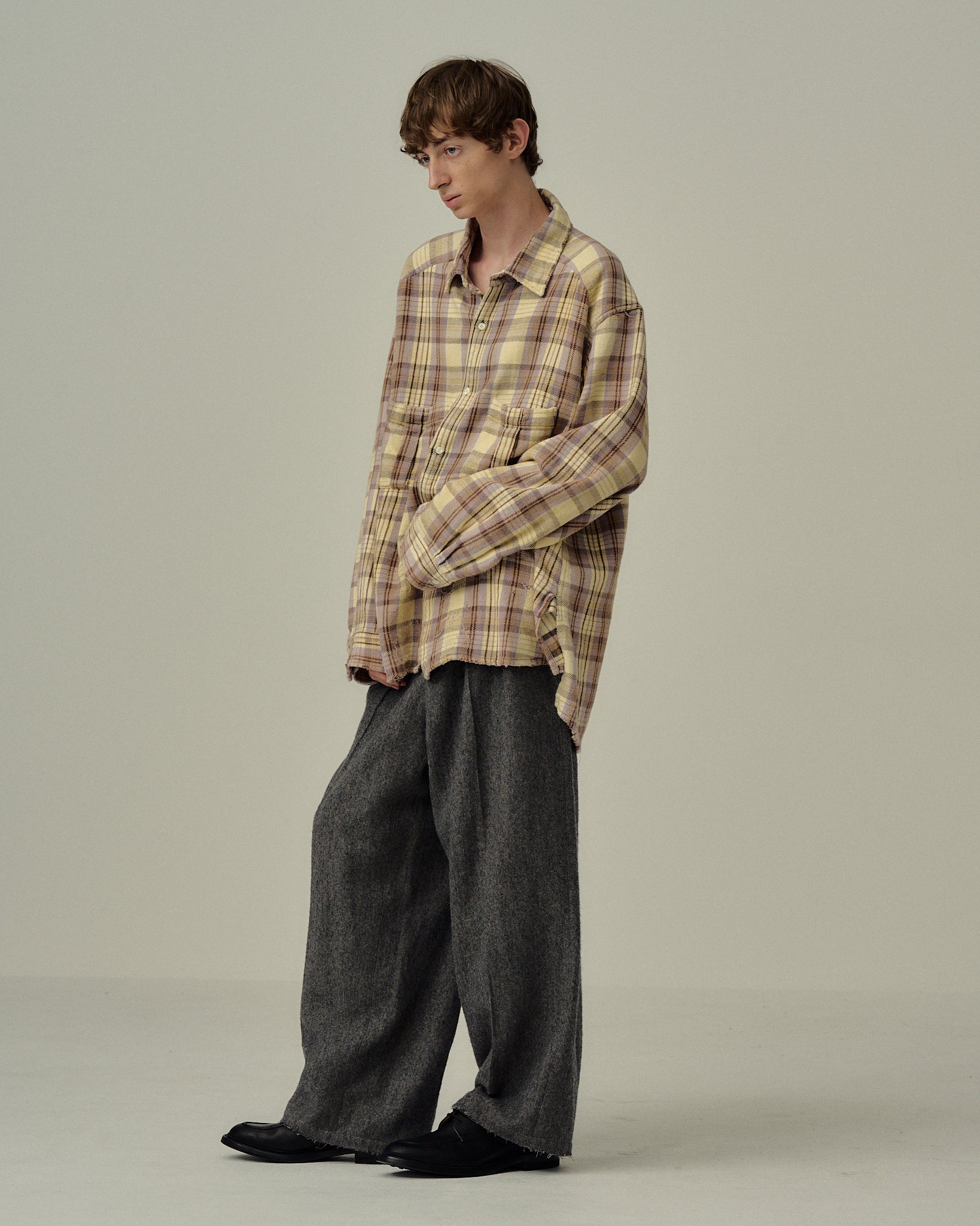 NEL CHECK OVER WORK SHIRT(IVORY) – ANCELLM