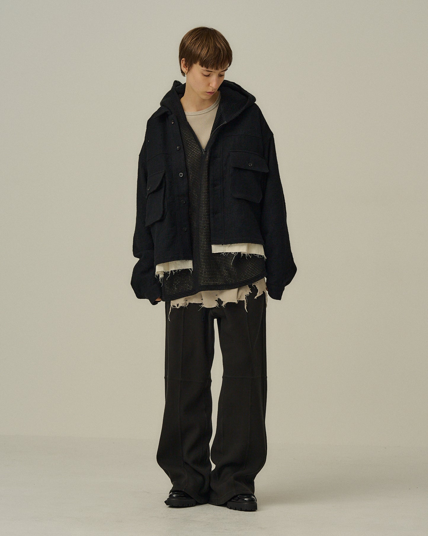 SHRINK WOOL LAYERING JACKET(BLACK)