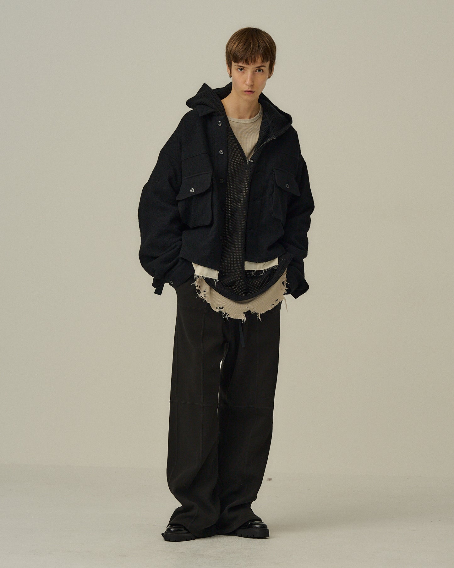 SWITCHING SMOOTH KNIT PANTS(BLACK)