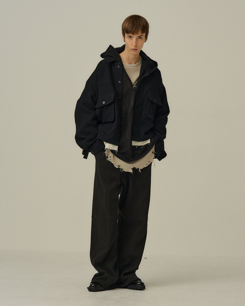 SWITCHING SMOOTH KNIT PANTS(BLACK)