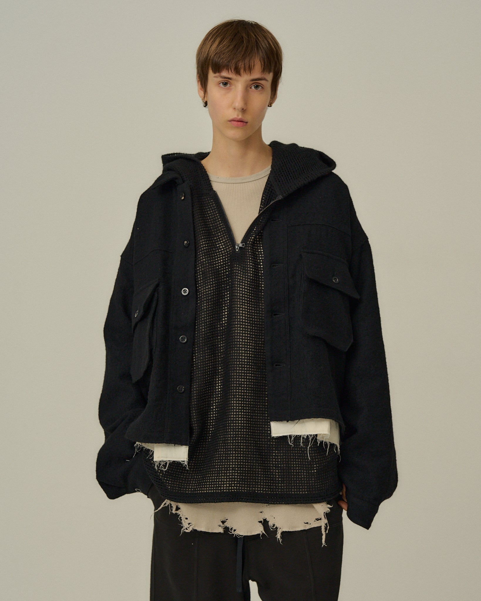 SHRINK WOOL LAYERING JACKET(BLACK) – ANCELLM