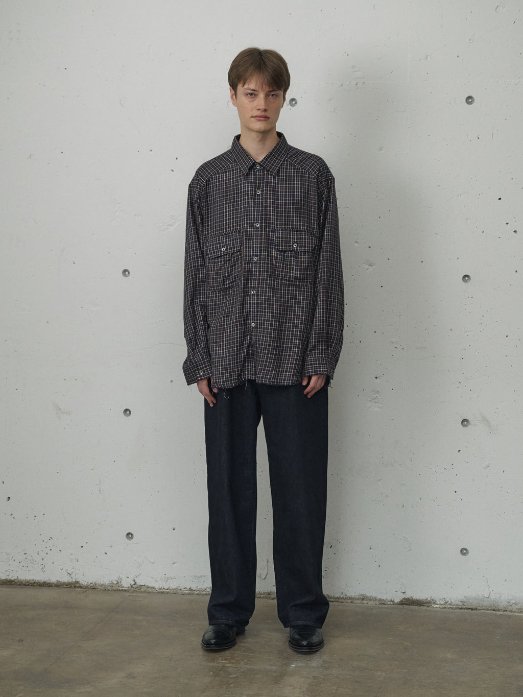 NEL CHECK OVER WORK SHIRT(NAVY)