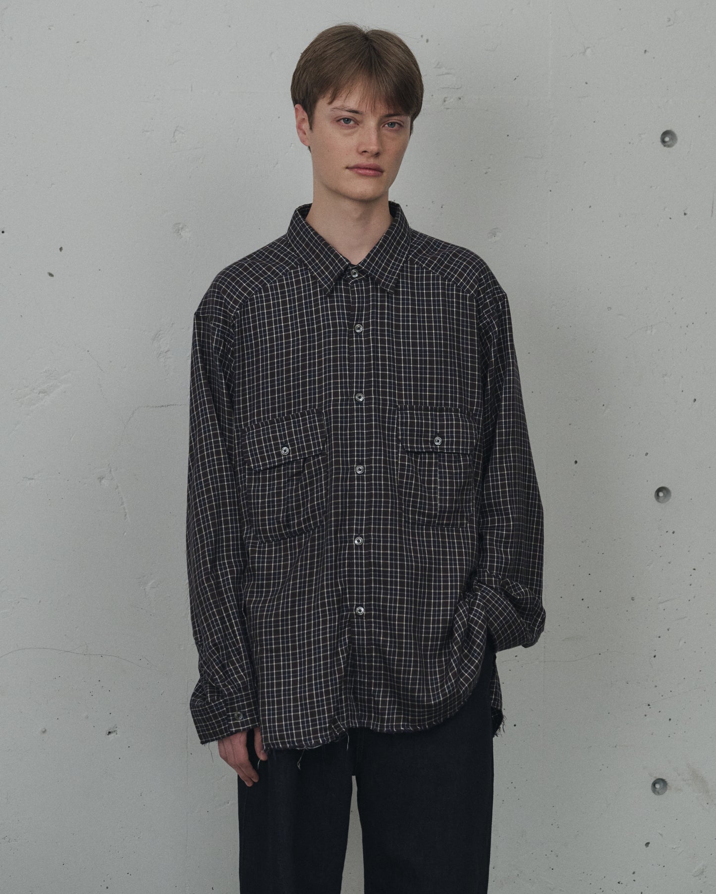 NEL CHECK OVER WORK SHIRT(NAVY)
