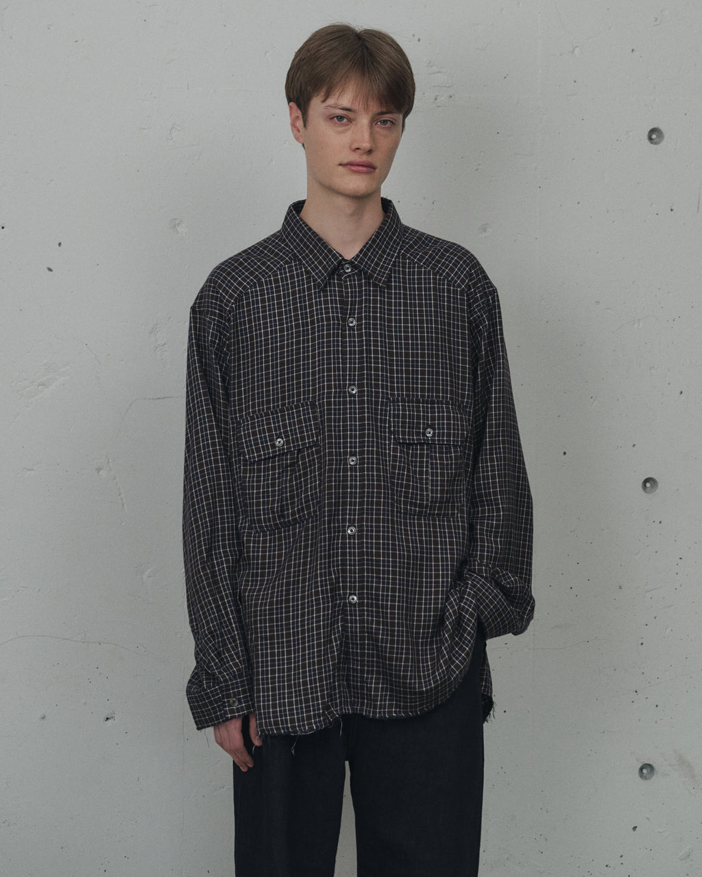NEL CHECK OVER WORK SHIRT(NAVY)