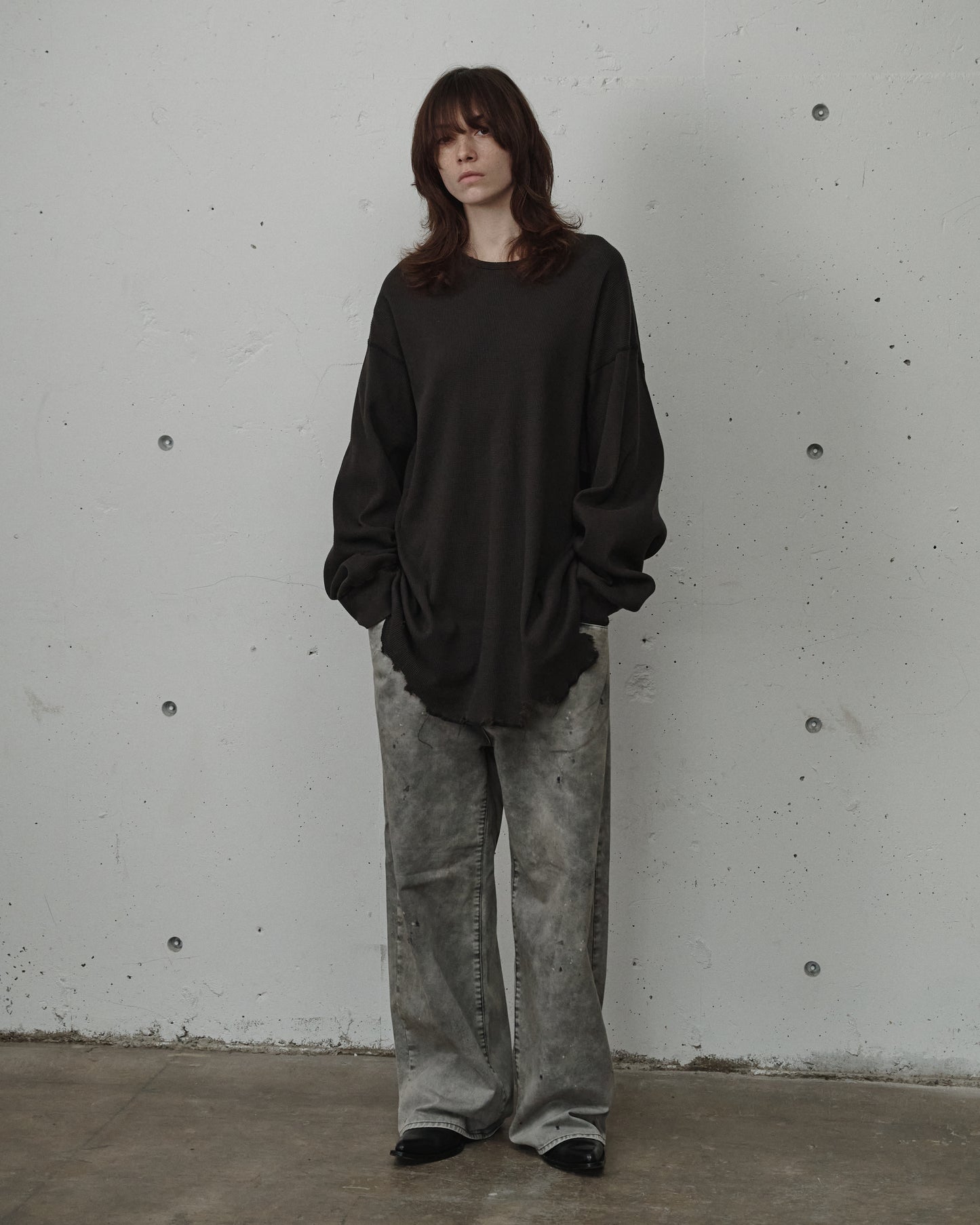 DAMAGE WAFFLE CREW LS(D.BROWN)