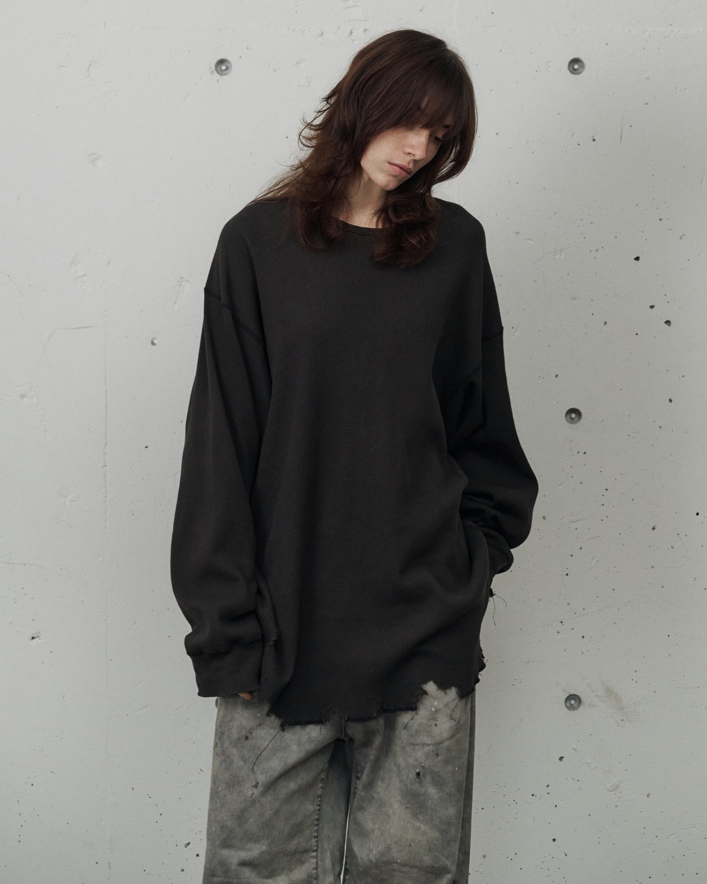 DAMAGE WAFFLE CREW LS(D.BROWN)