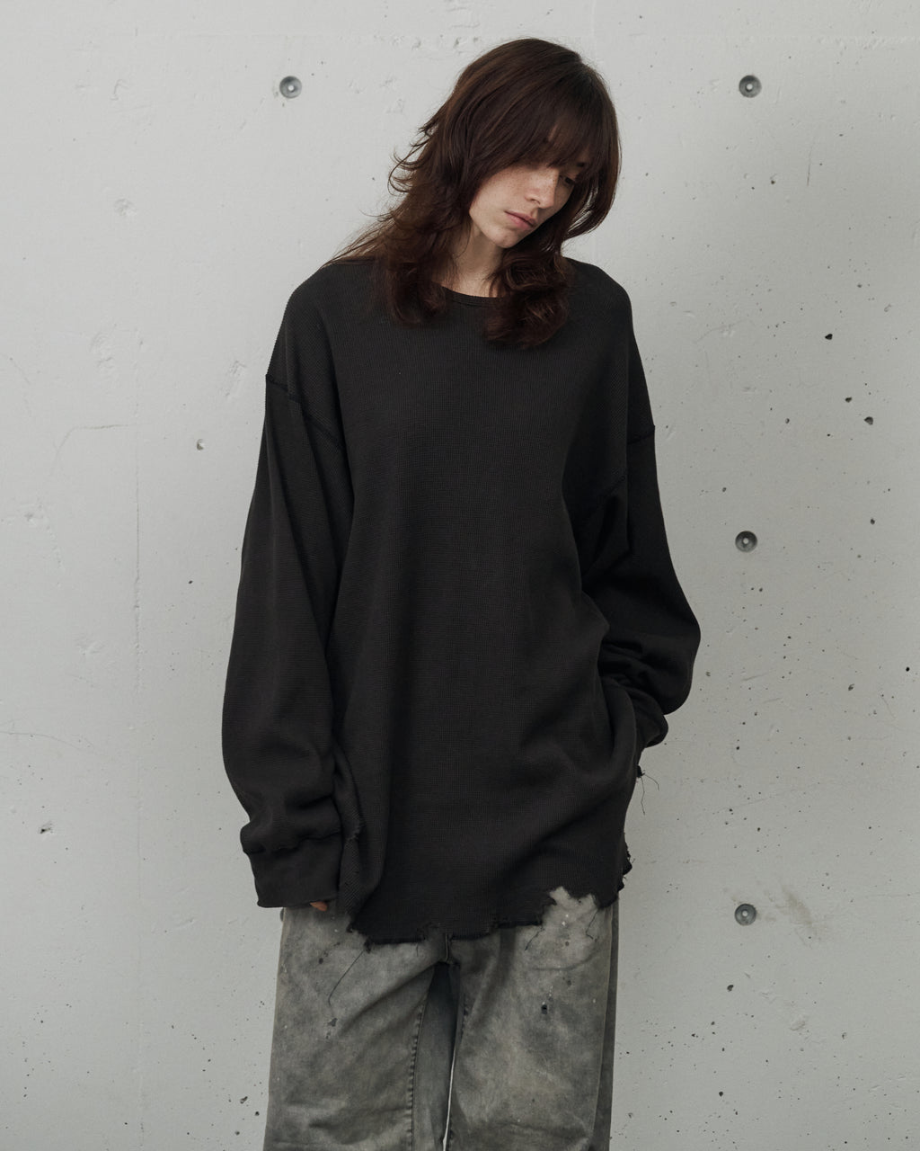 DAMAGE WAFFLE CREW LS(D.BROWN)