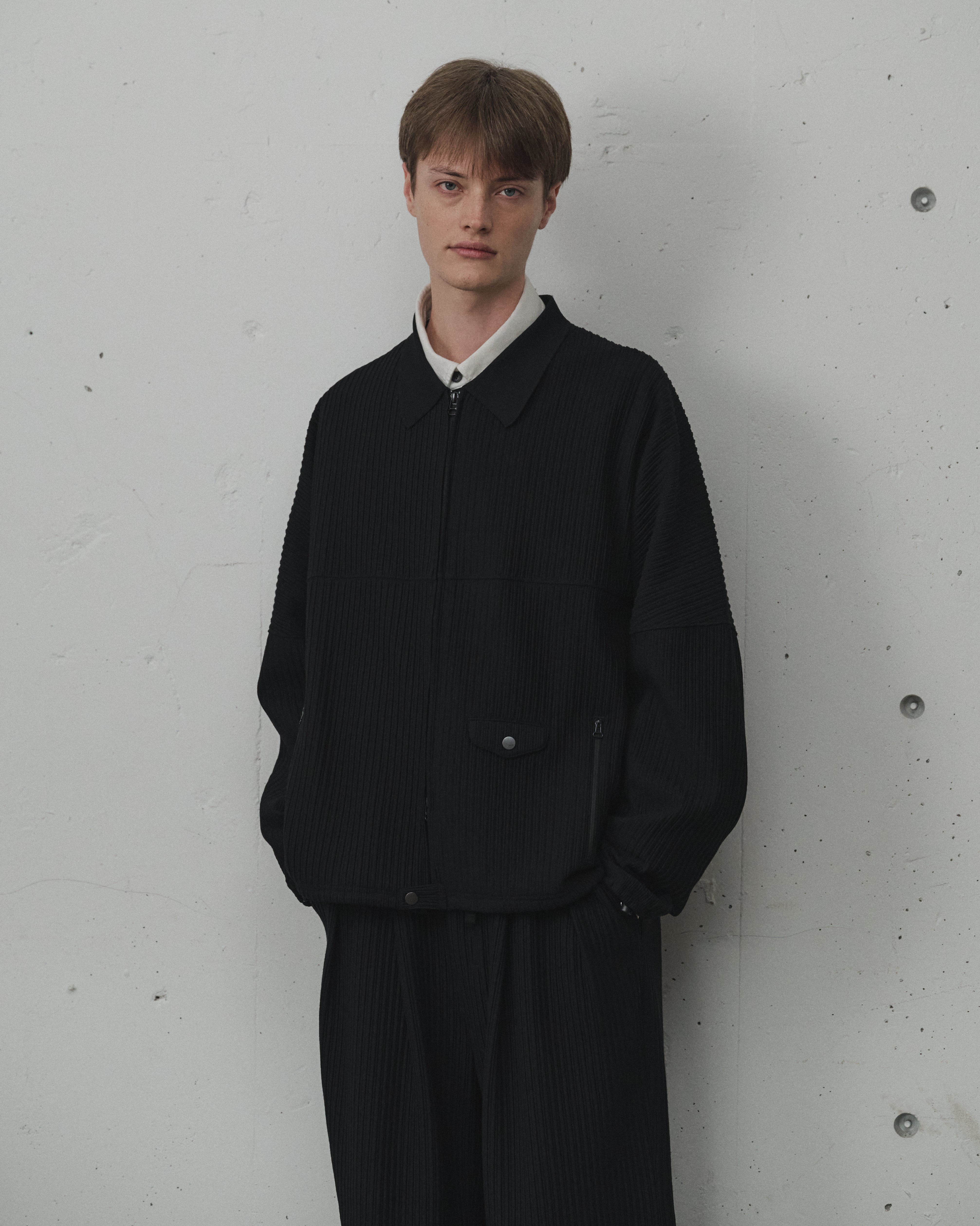 WRINKLED STRIPE SHORT SHIRT JACKET(BLACK) – ANCELLM