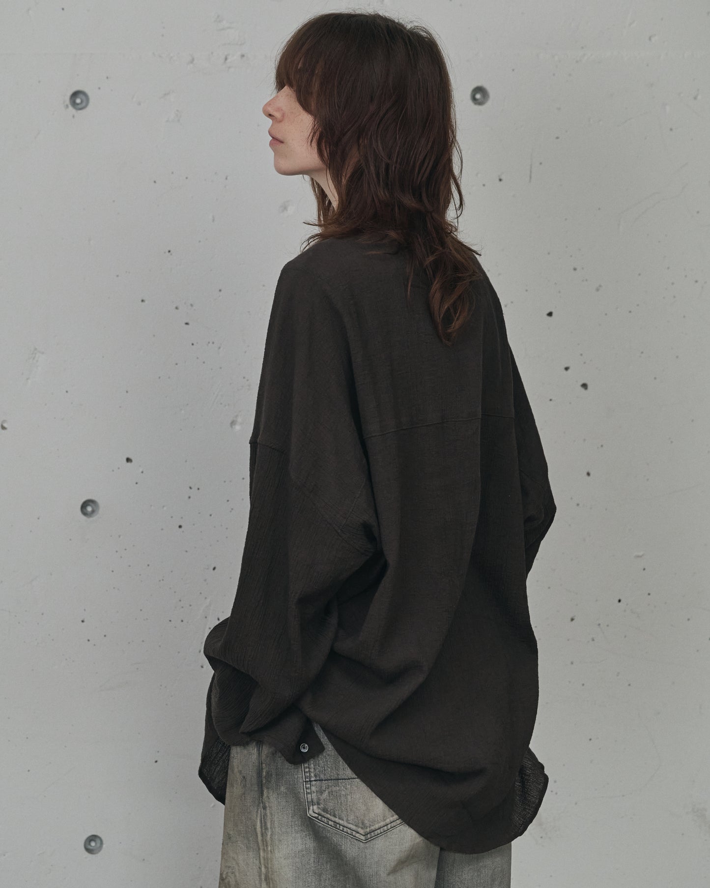 CREPE HALF ZIP SHIRT(BROWN)