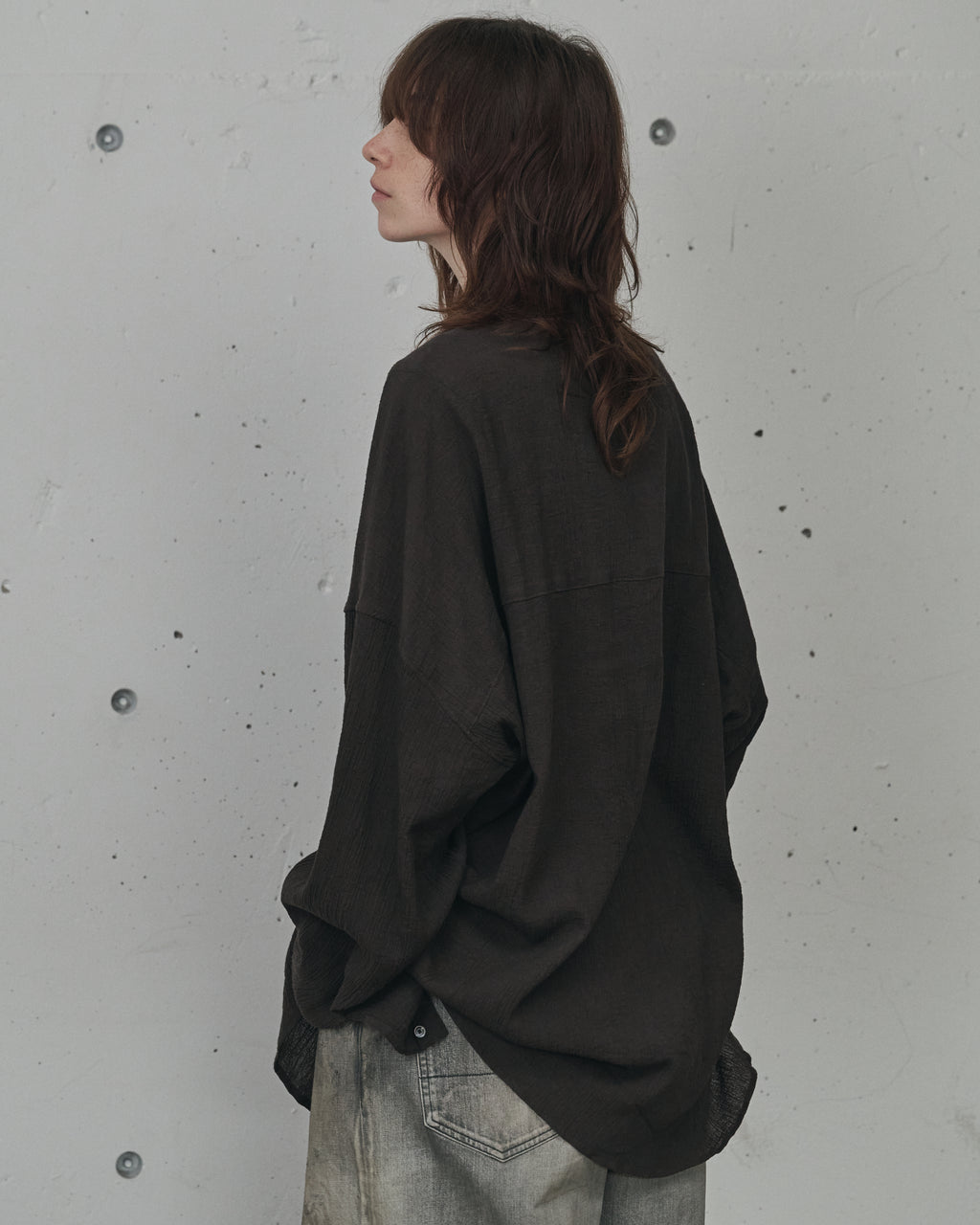 CREPE HALF ZIP SHIRT(BROWN)