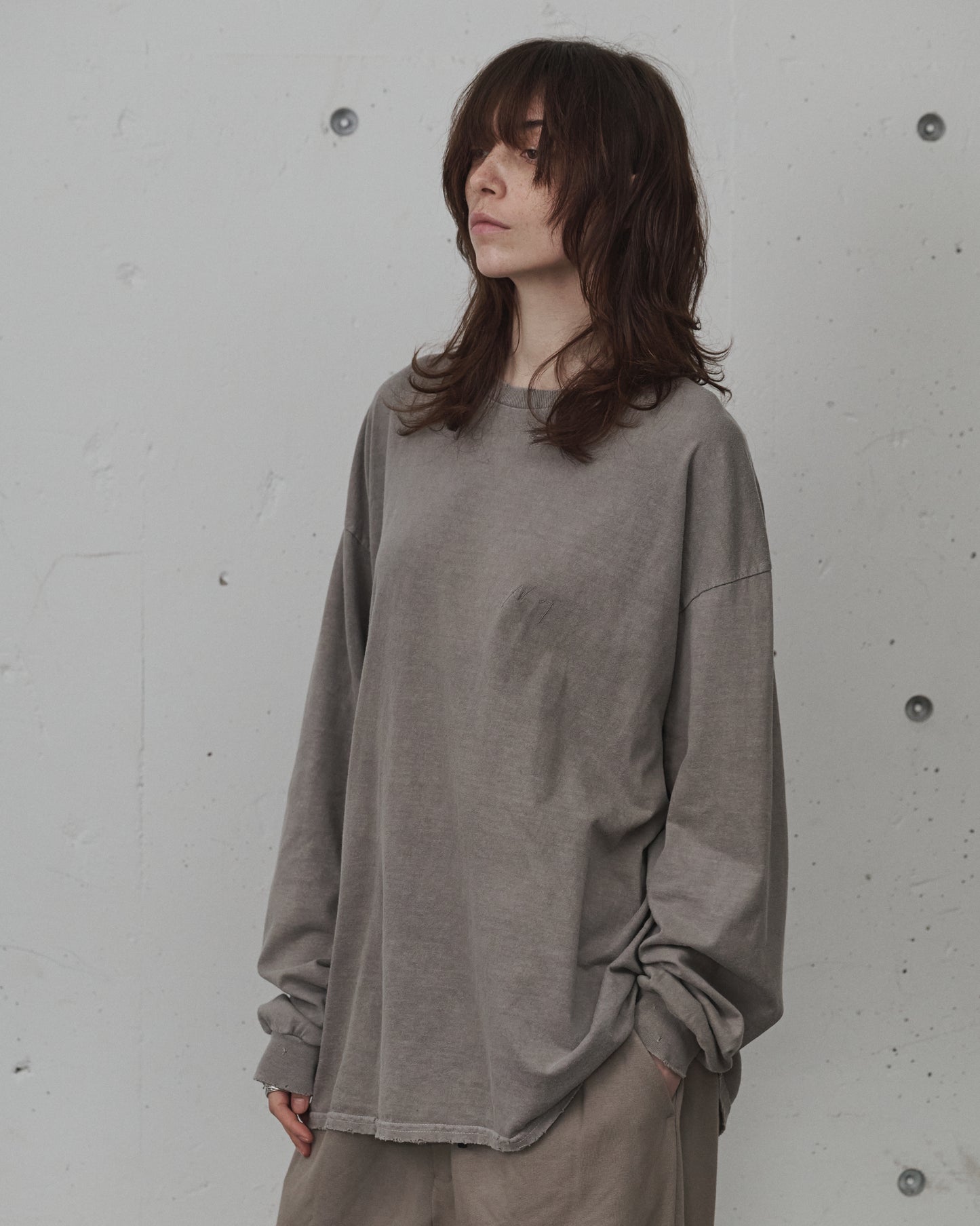 EMBROIDERY DYED LS(GRAY)