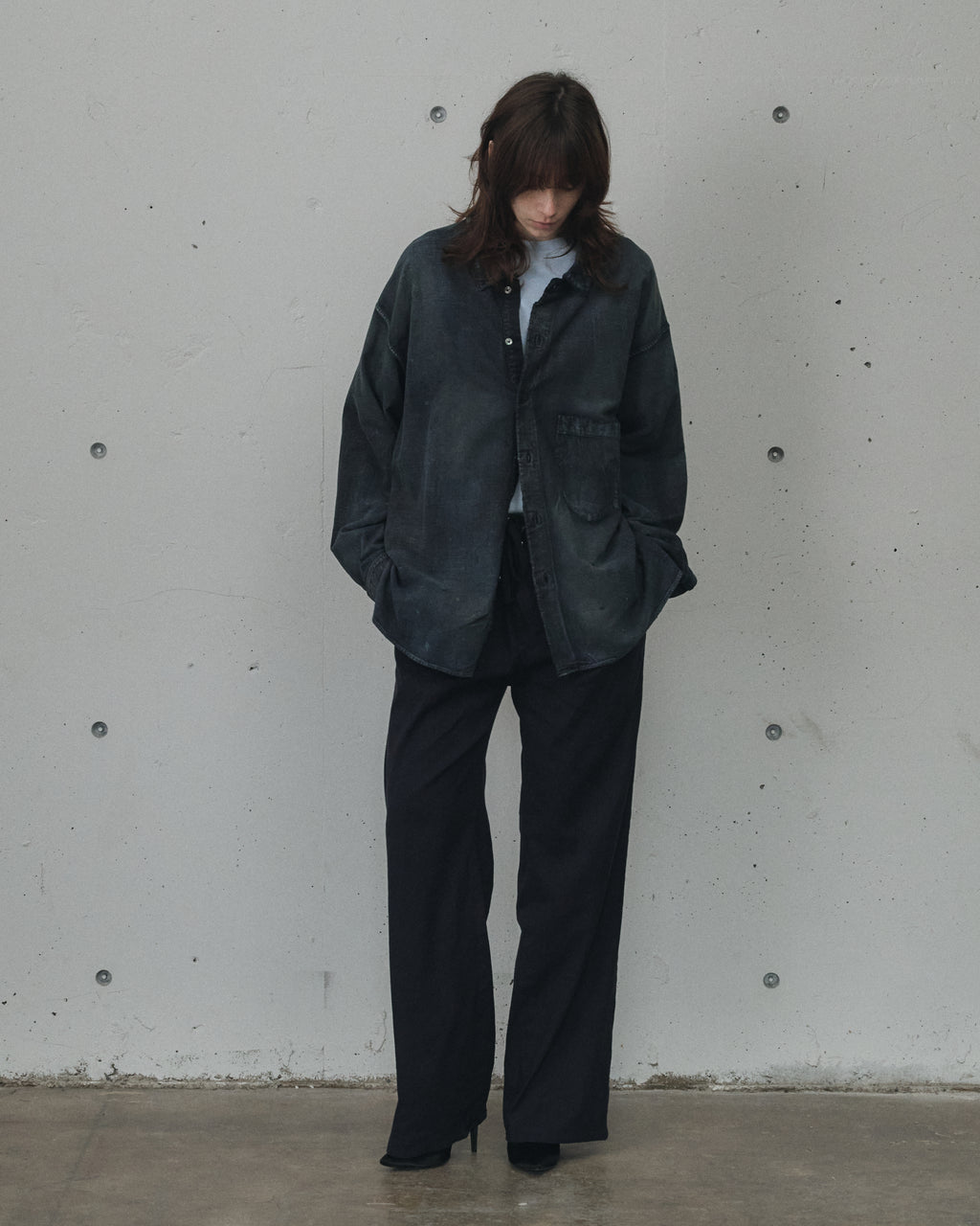 トップス ANCELLM BRUSHSTROKE AGING SHIRT BLACK BRUSHSTROKE AGING SHIRT(BLACK) – ANCELLM