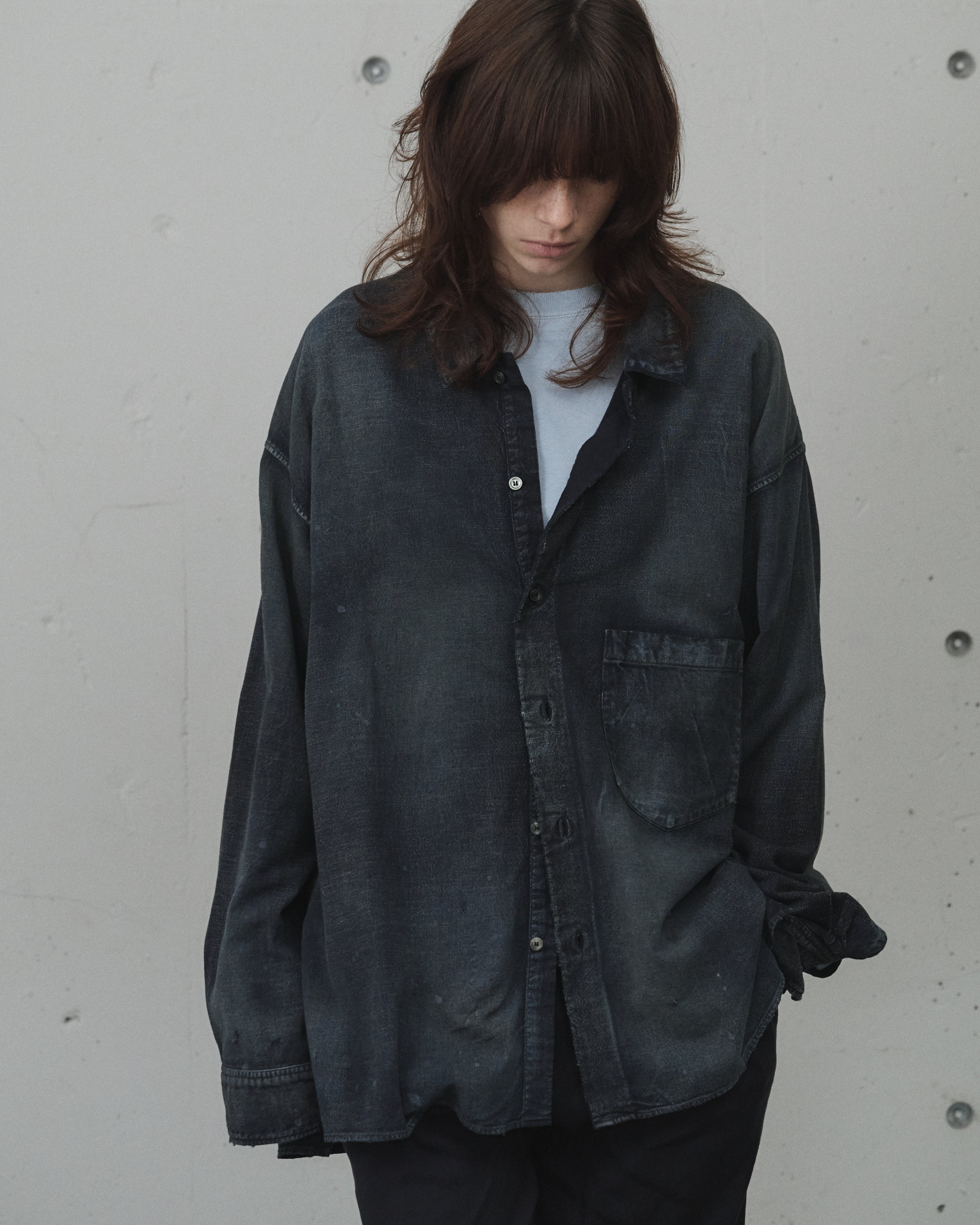 トップス ANCELLM BRUSHSTROKE AGING SHIRT 26SS BRUSHSTROKE AGING SHIRT(BLACK) – ANCELLM