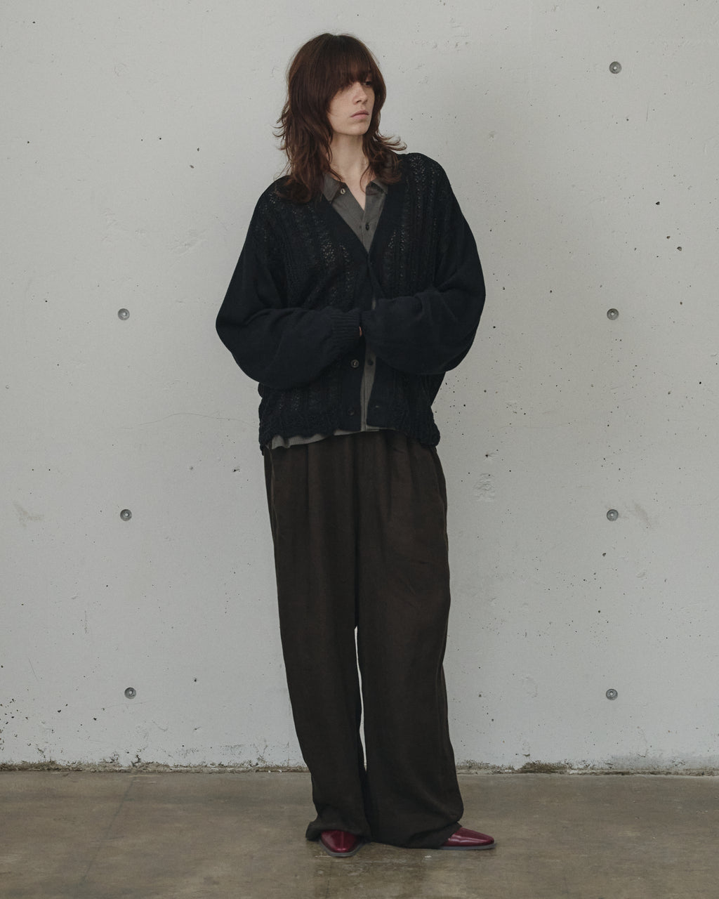 100/S LINEN TUCK SLACKS(BROWN)