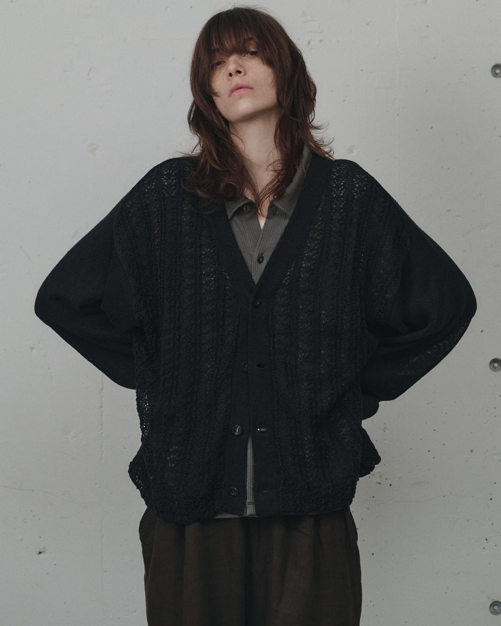LACED KNIT CARDIGAN(BLACK)